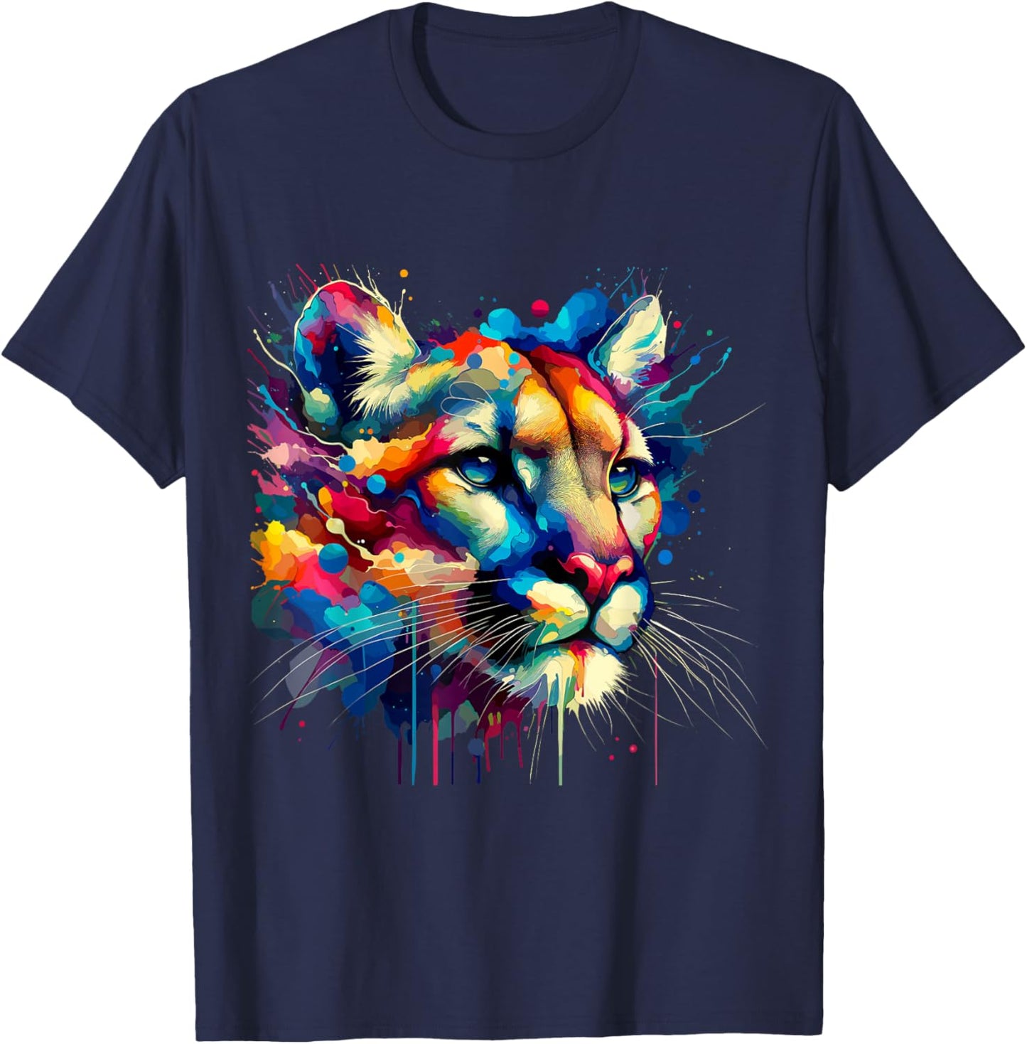 Splash Art Cougar Cougars Mountain Lion Puma T-Shirt - T-Shirt | Navy