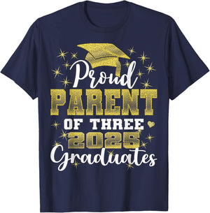 Proud Parent of Three 2025 Graduates Graduation family T-Shirt - T-Shirt | Navy