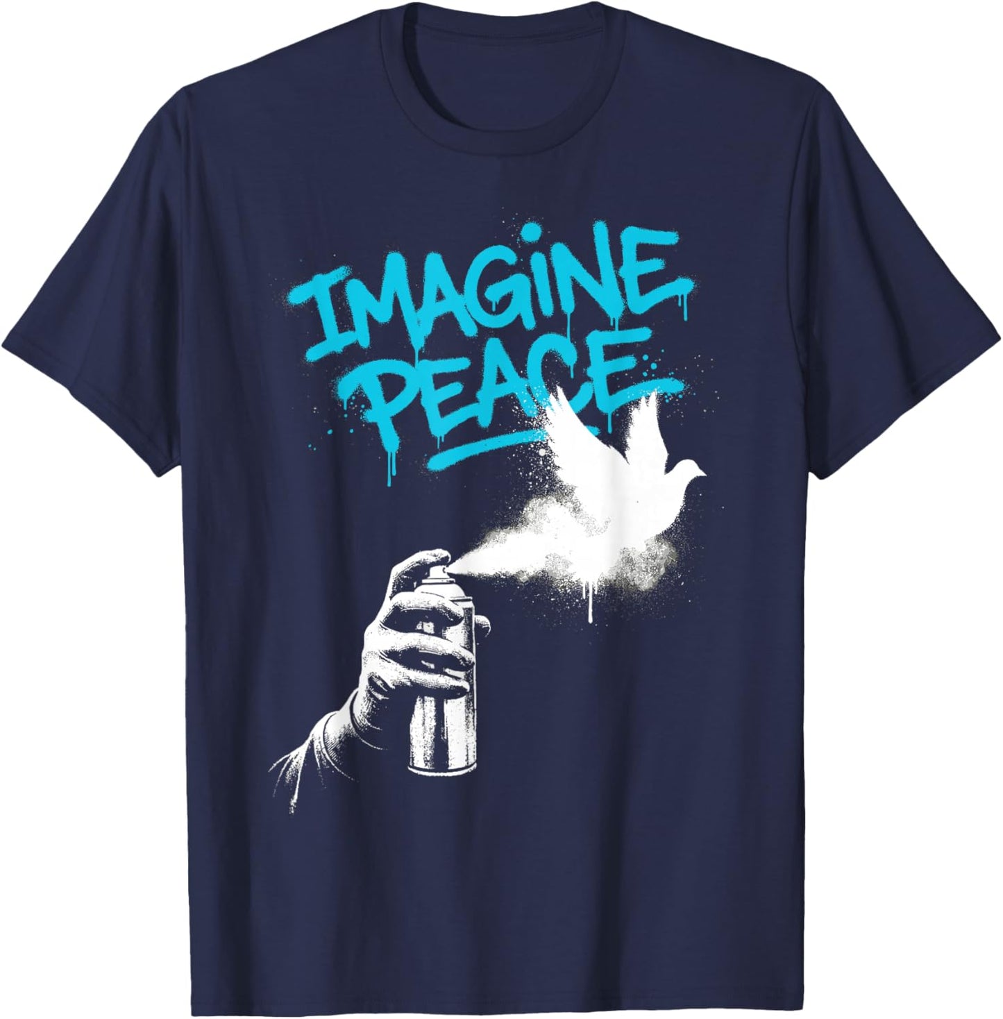 Imagine Peace Spray Paint Dove Urban Art Style T-Shirt - T-Shirt | Navy