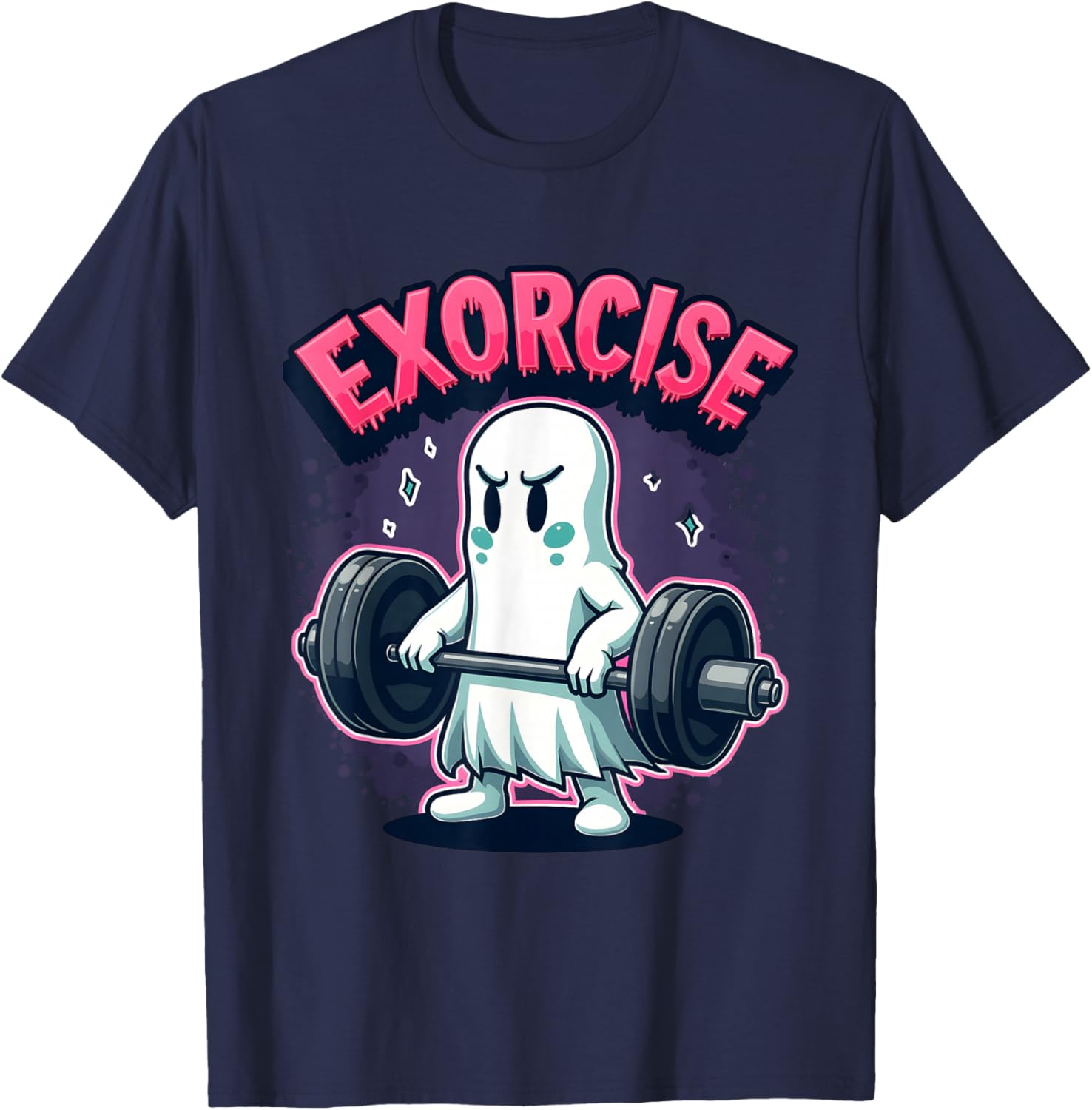 Exorcise Dumbbell Lifting Ghost Funny Training Fitness Gym Fun T-Shirt - T-Shirt | Navy