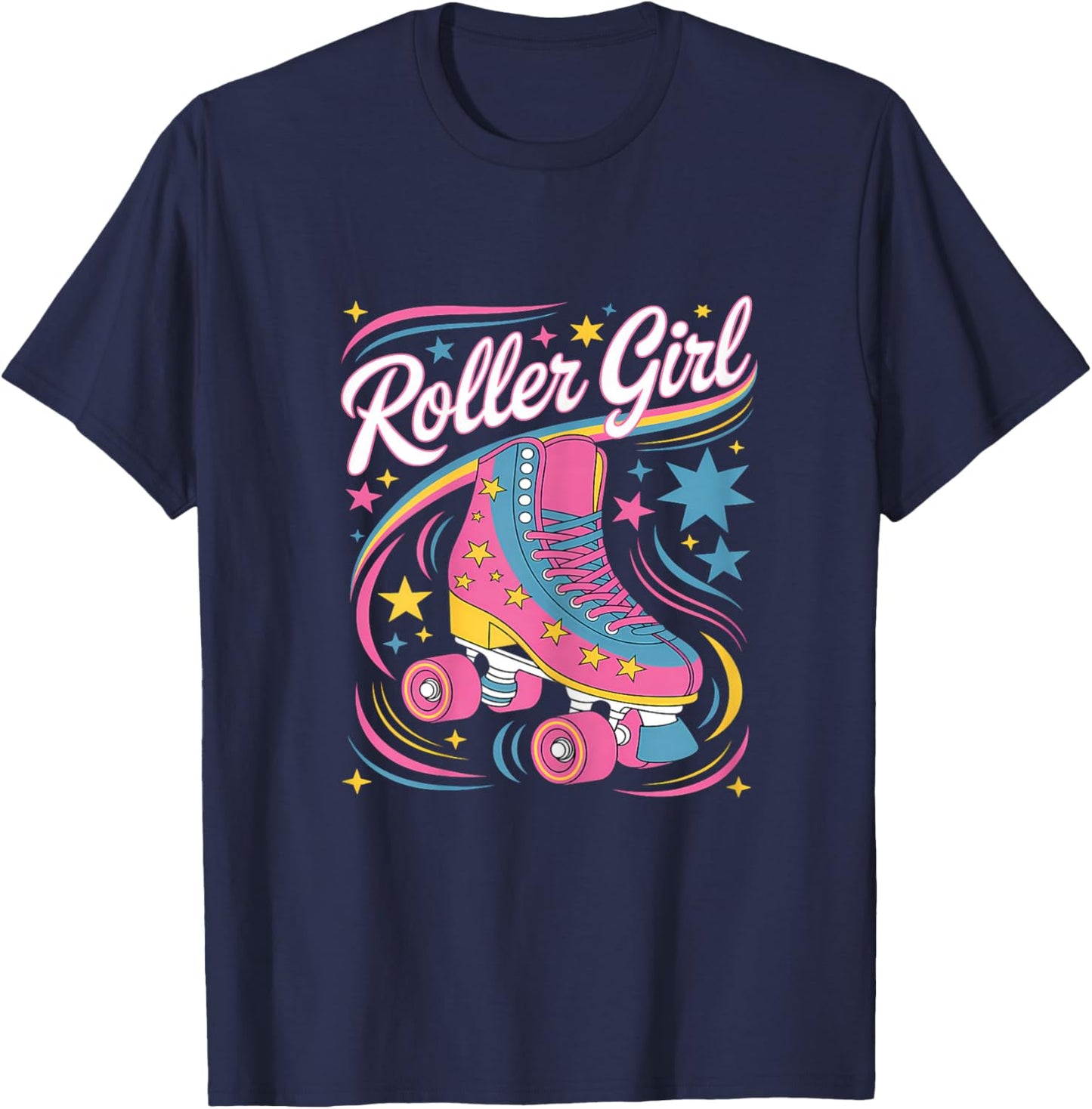 Roller Skating Girl 70s 80s Roller Skates 90s Roller Skater T-Shirt - T-Shirt | Navy