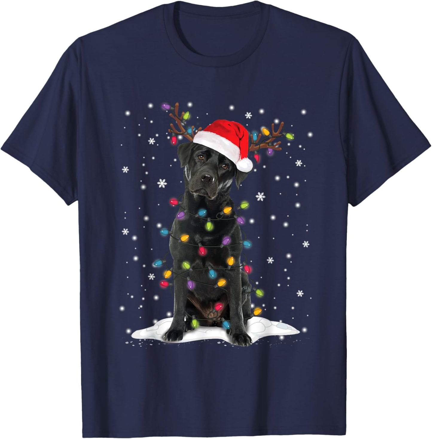 Black Lab Labrador Christmas Tree Reindeer Pajama Dog Xmas Men Women Kids T-Shirt - T-Shirt | Navy