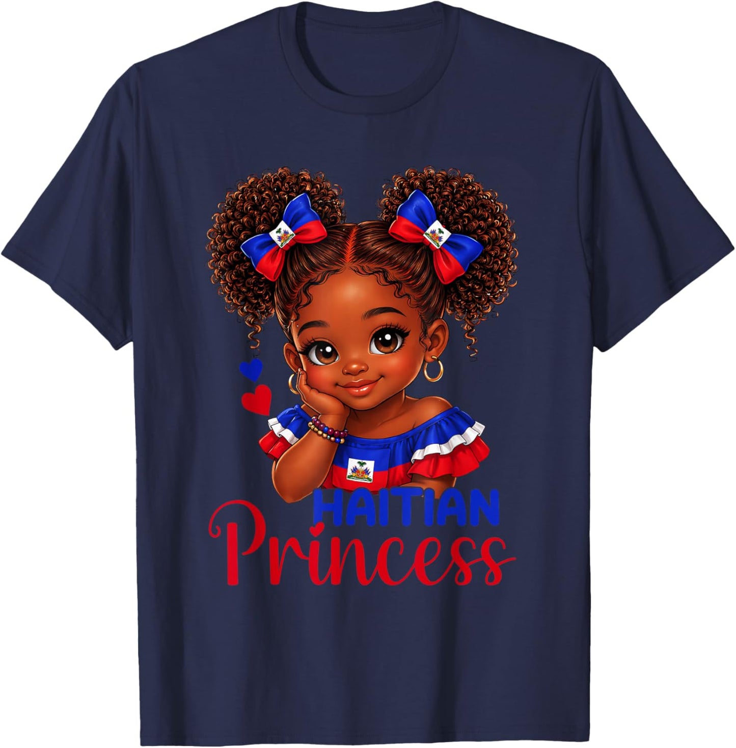 Haitian Princess Haiti Flag Melanin for Black Girls Kids T-Shirt - T-Shirt | Navy