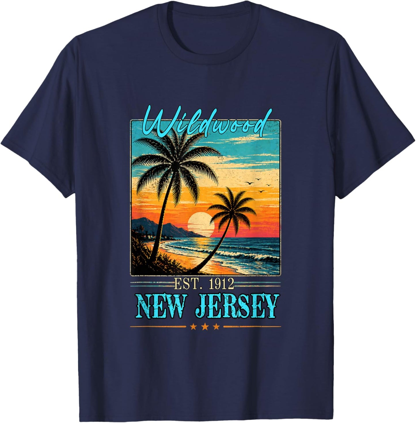 Wildwood NEW Jersey Sunset Beach Summer 2026 T-Shirt - T-Shirt | Navy