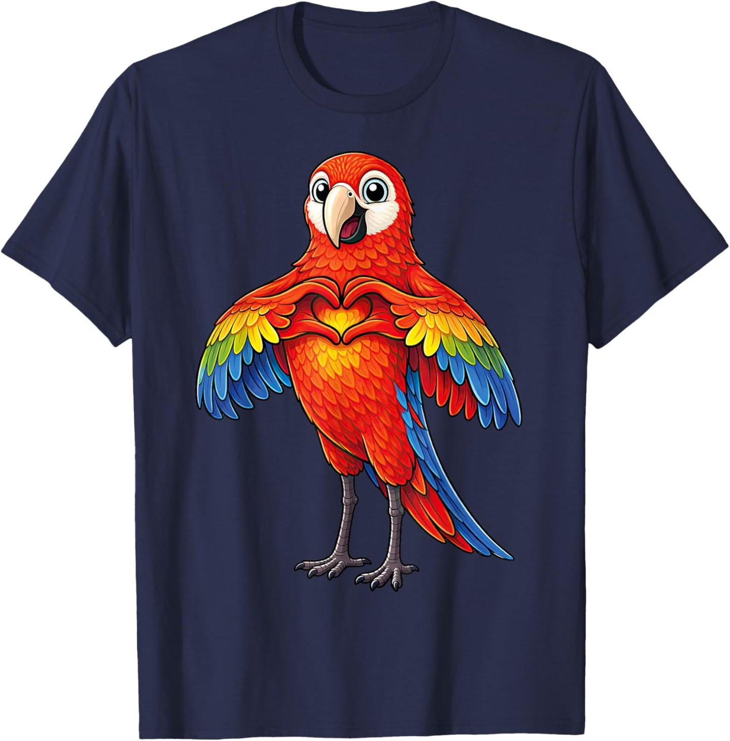 Parrot with Heart | Cute Macaw Parrot with Heart Symbol T-Shirt - T-Shirt | Navy