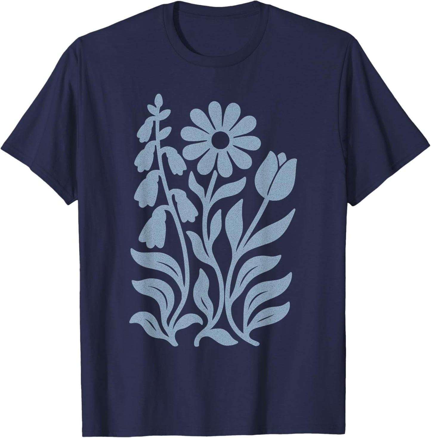 Foxglove Daisy Tulip Boho Floral Subtle Distressed Vintage T-Shirt - T-Shirt | Navy