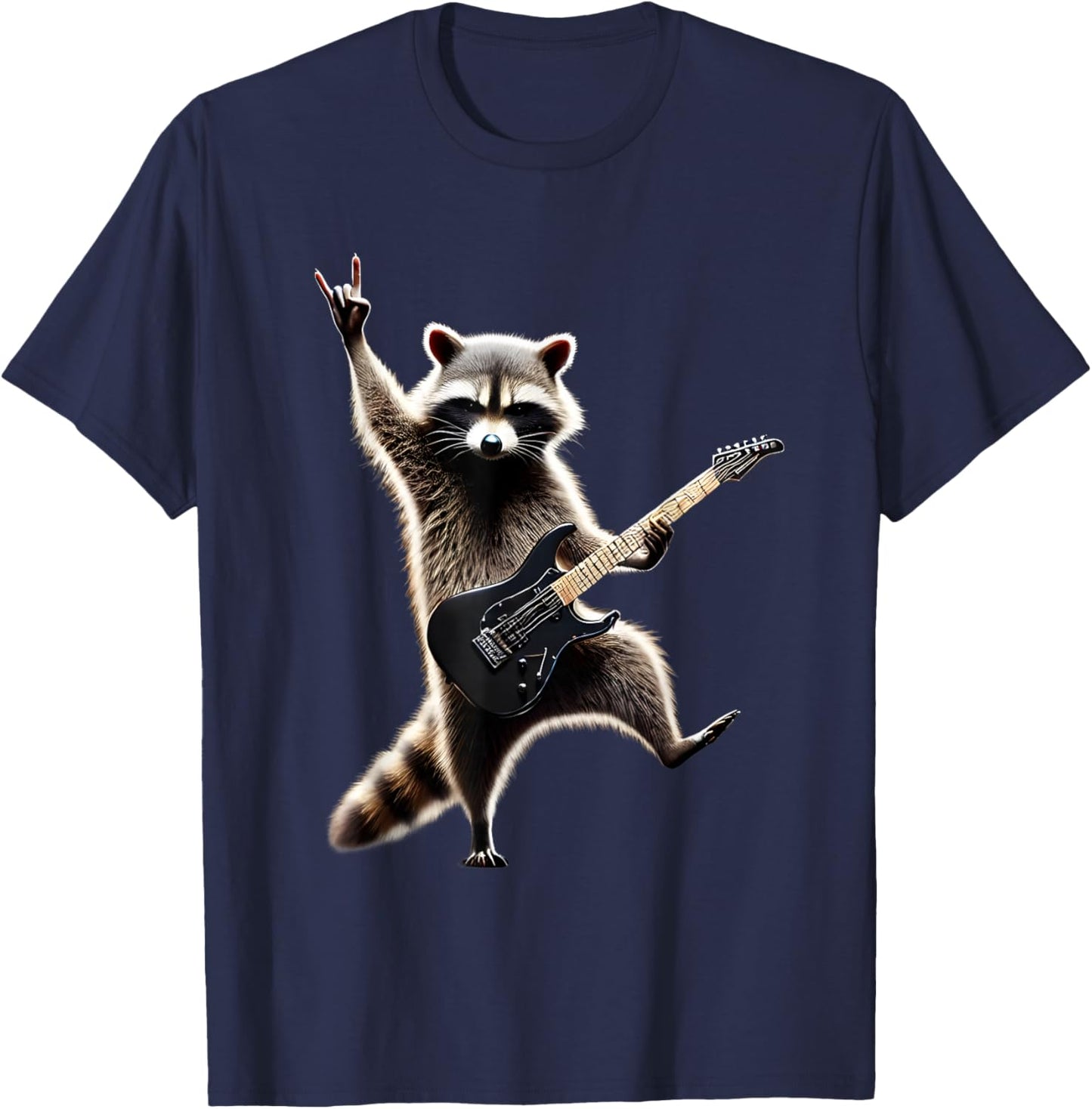 Rock Raccoon Heavy Retro Roll Animal Lovers Metal Music T-Shirt - T-Shirt | Navy