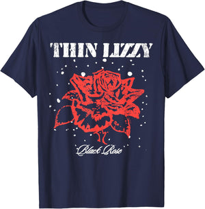 Thin Lizzy Black Roses Snow T-Shirt - T-Shirt | Navy
