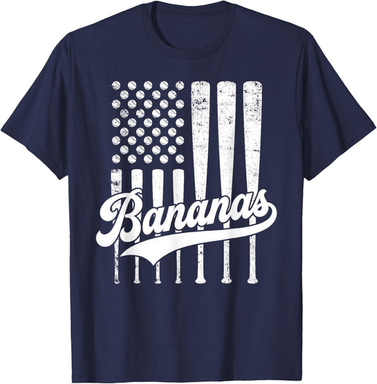 Banana Retro Humor Bananas American US Flag Men Women Kids T-Shirt - T-Shirt | Navy