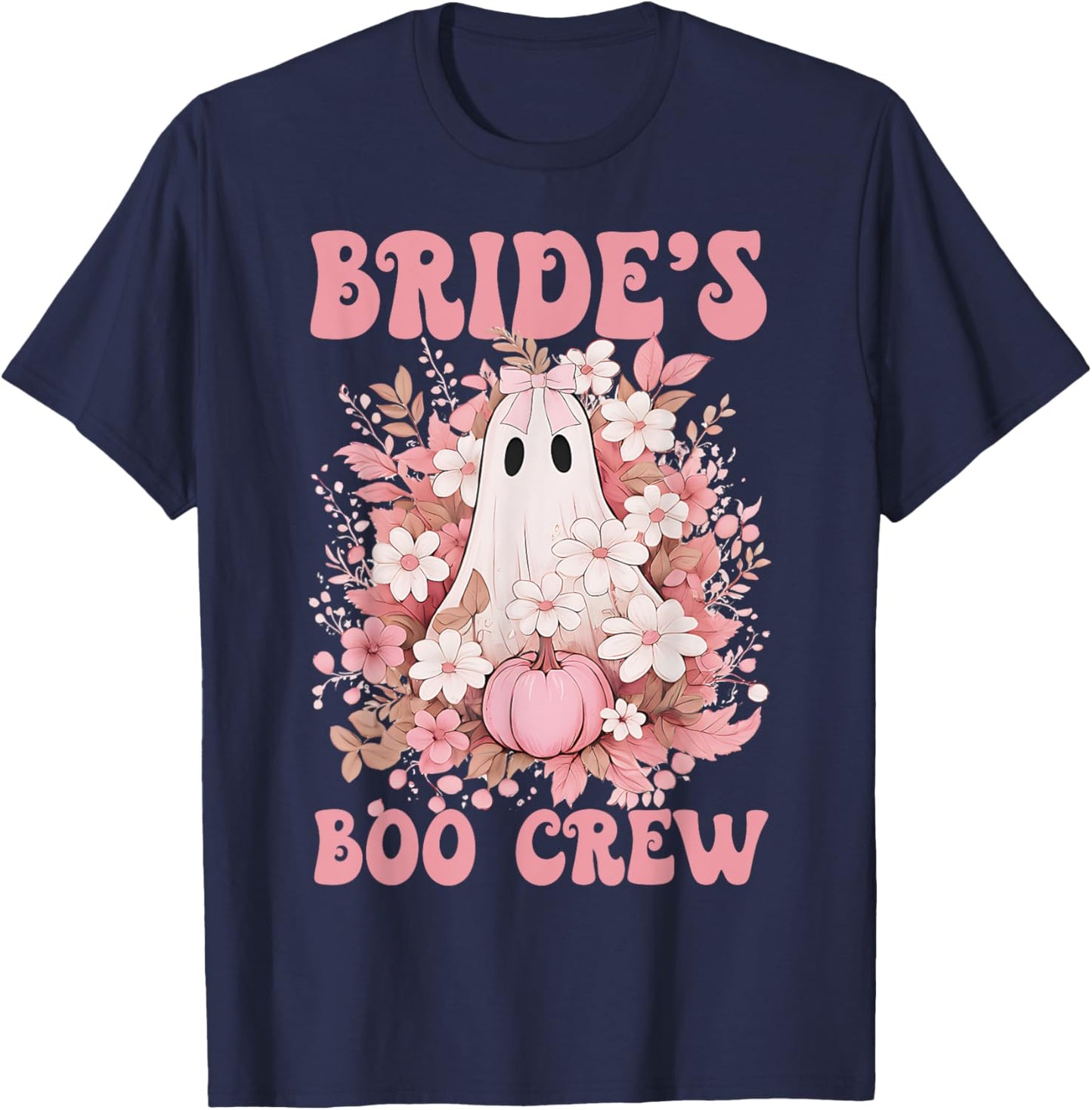 Bride's Boo Crew Cute Floral Ghost Halloween Bachelorette T-Shirt - T-Shirt | Navy