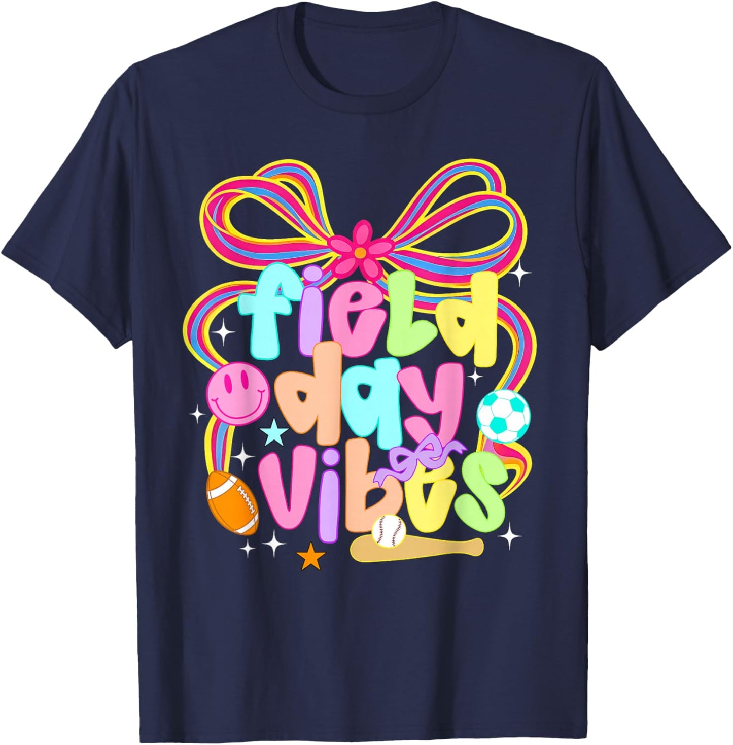 Field Day Vibes Coquette Bow Let The Games Begin Field Trip T-Shirt - T-Shirt | Navy