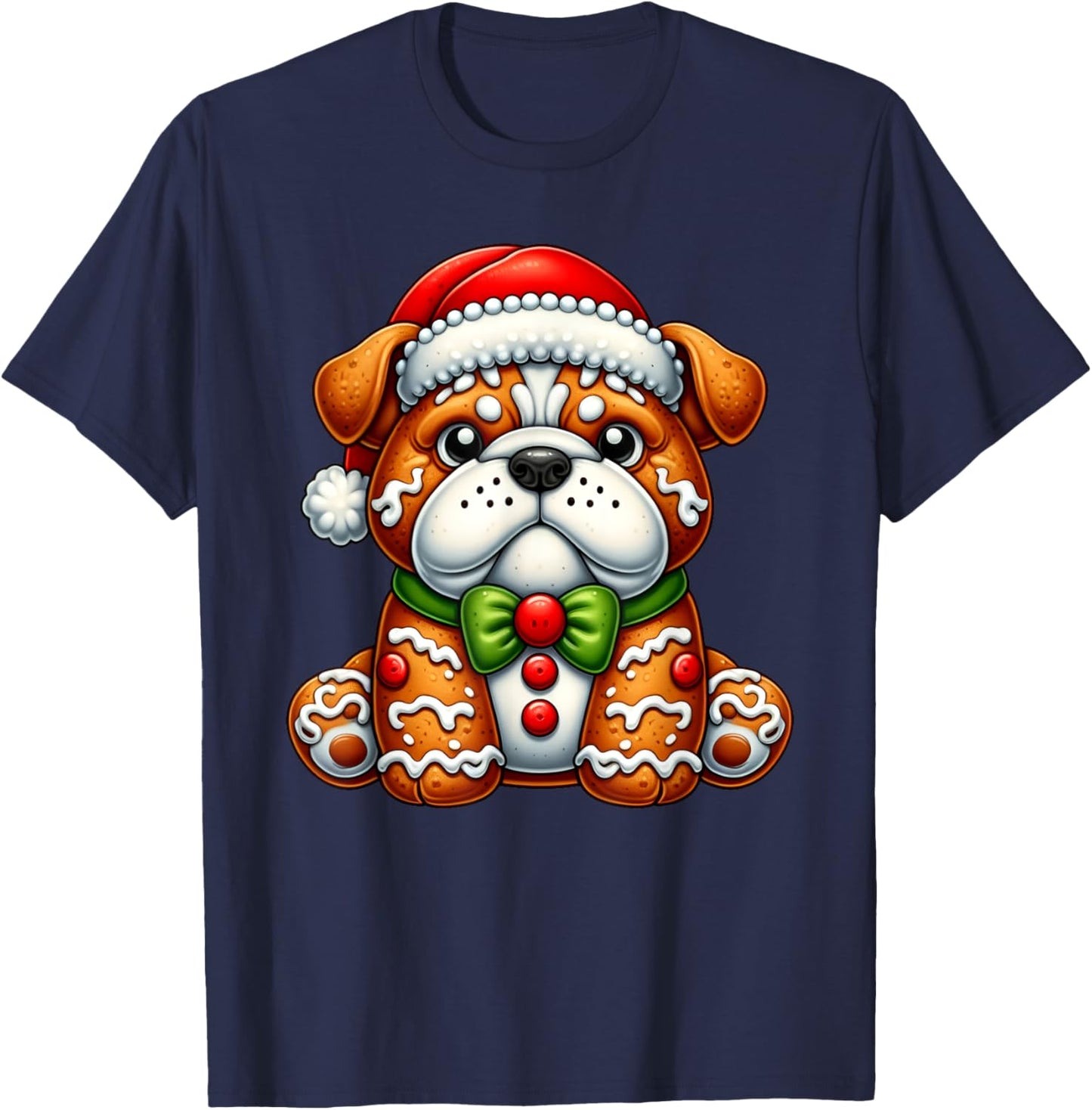 Gingerbread Man English Bulldog Christmas Kids T-Shirt - T-Shirt | Navy