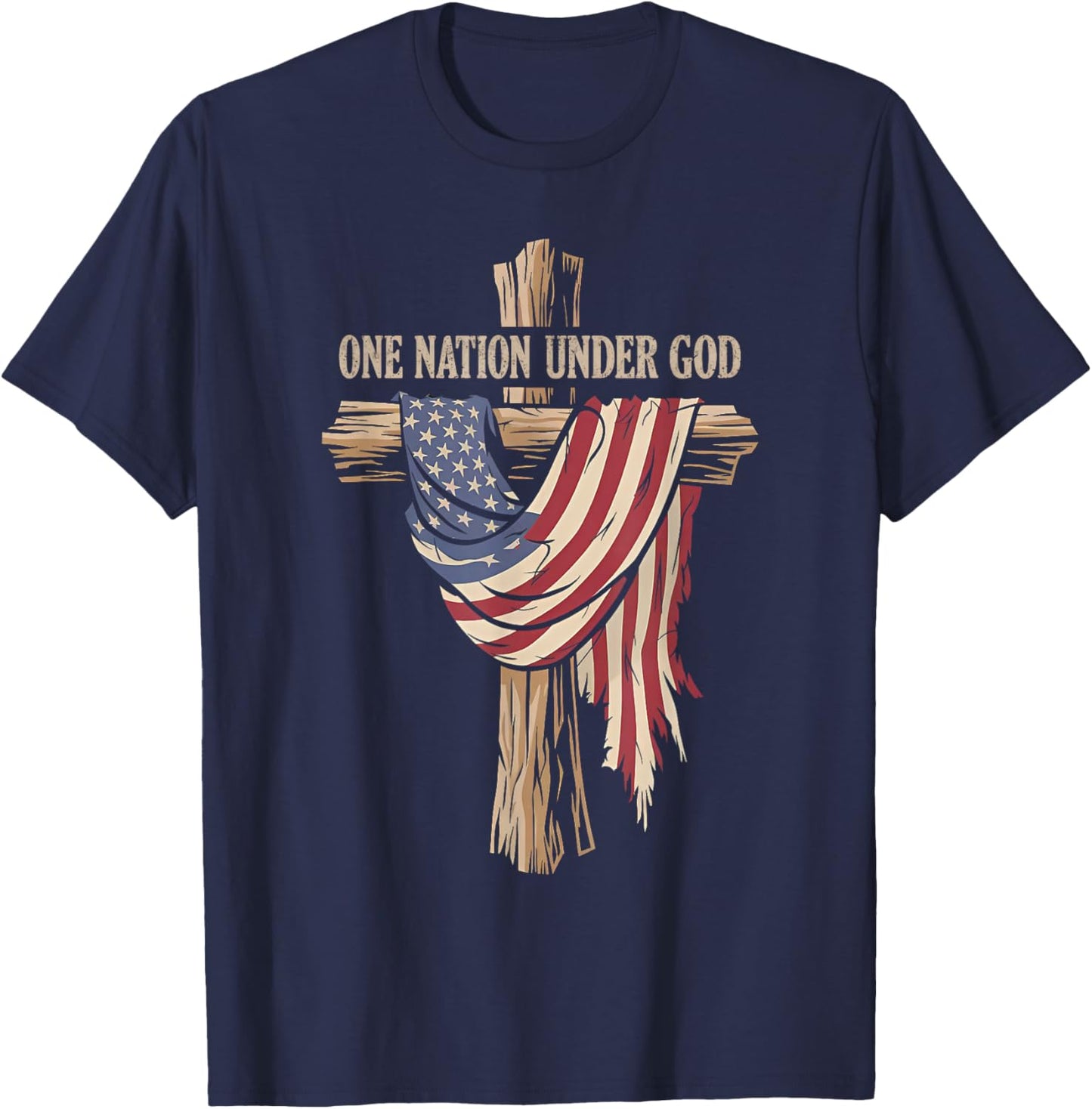 One Nation Under God Christian Jesus American 4th of July T-Shirt - T-Shirt | Navy