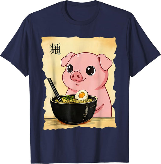 Pig Ramen Japanese Kawaii Anime Pig T-Shirt - T-Shirt | Navy