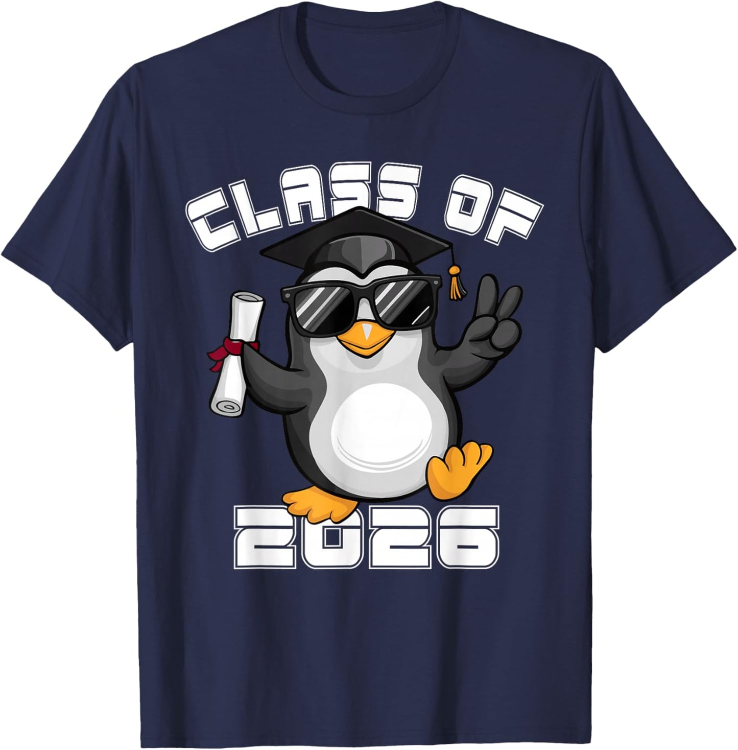 Peace Sign Hand Penguin Class of 2026 Graduation T-Shirt - T-Shirt | Navy