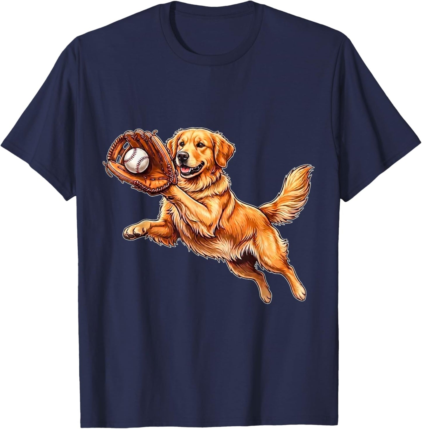 Funny Golden Retriever Baseball Cute Dog Catching Ball Art T-Shirt - T-Shirt | Navy