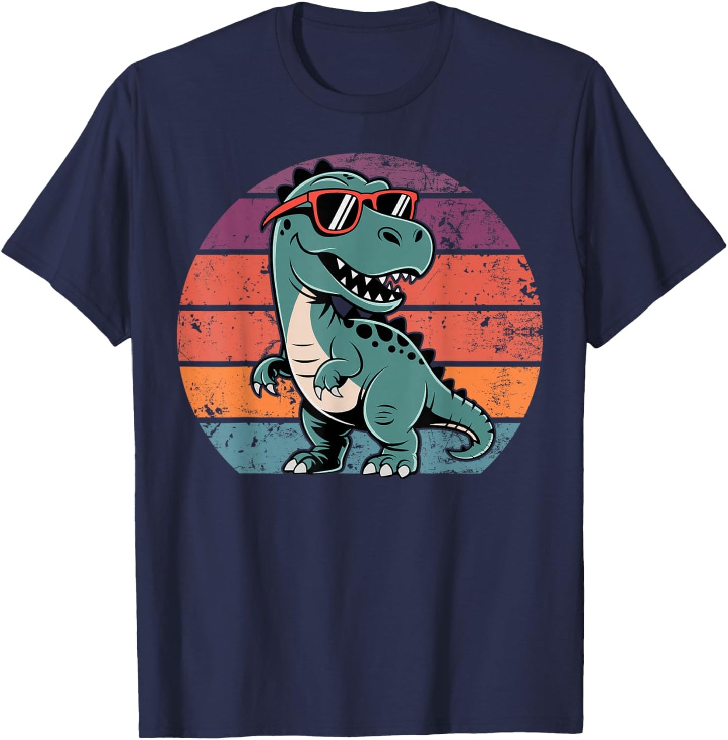 Retro Trex Dinosaur Dino Wearing Sunglasses Funny Graphic T-Shirt - T-Shirt | Navy