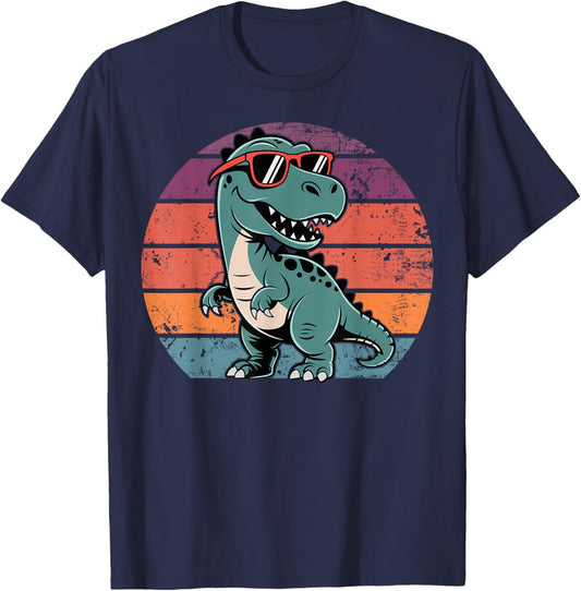 Retro Trex Dinosaur Dino Wearing Sunglasses Funny Graphic T-Shirt - T-Shirt | Navy