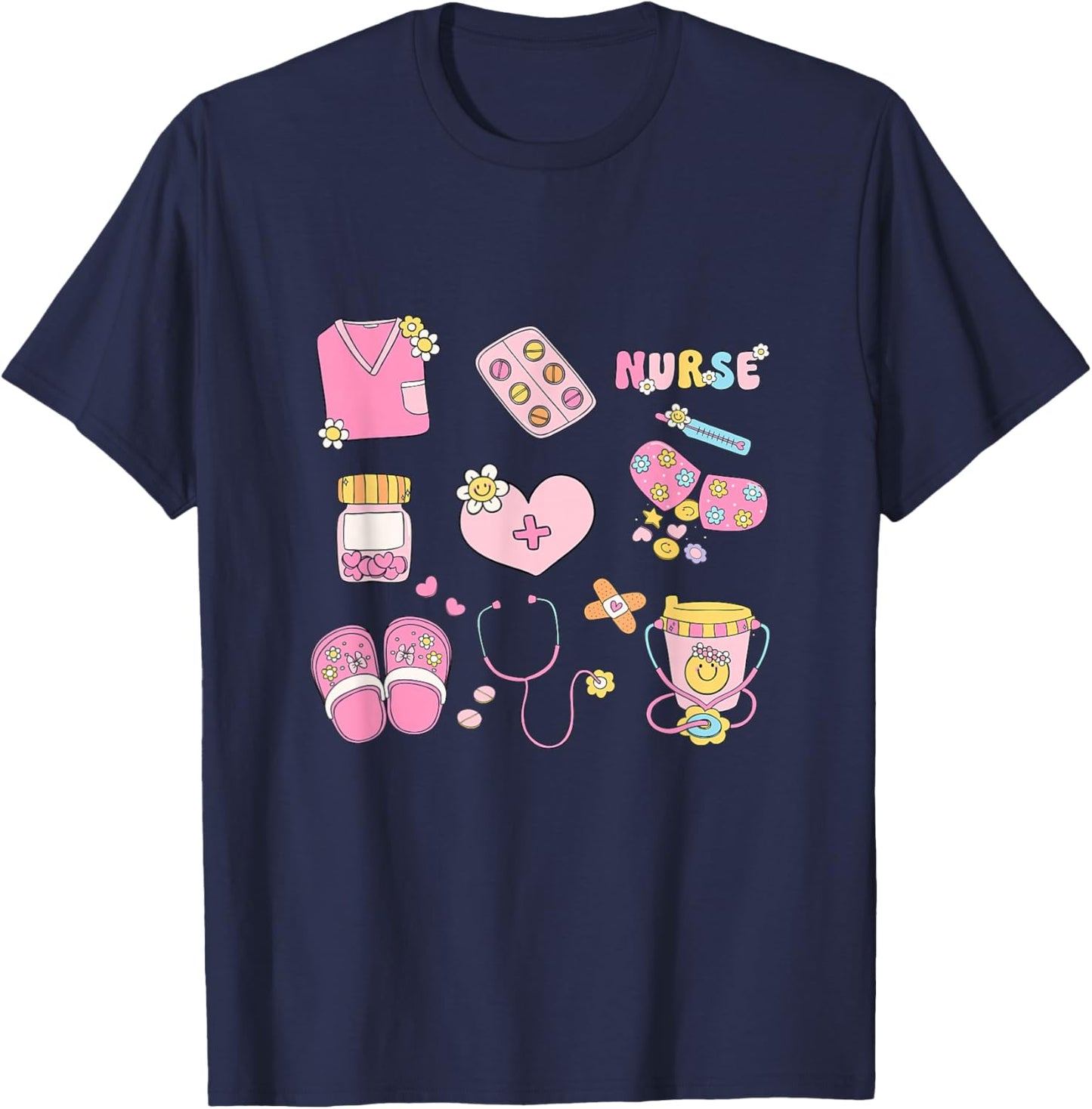 Nursing Profession Doodles Co. Nurse Doodles Women Cute Nurse Life Graphics T-Shirt - T-Shirt | Navy