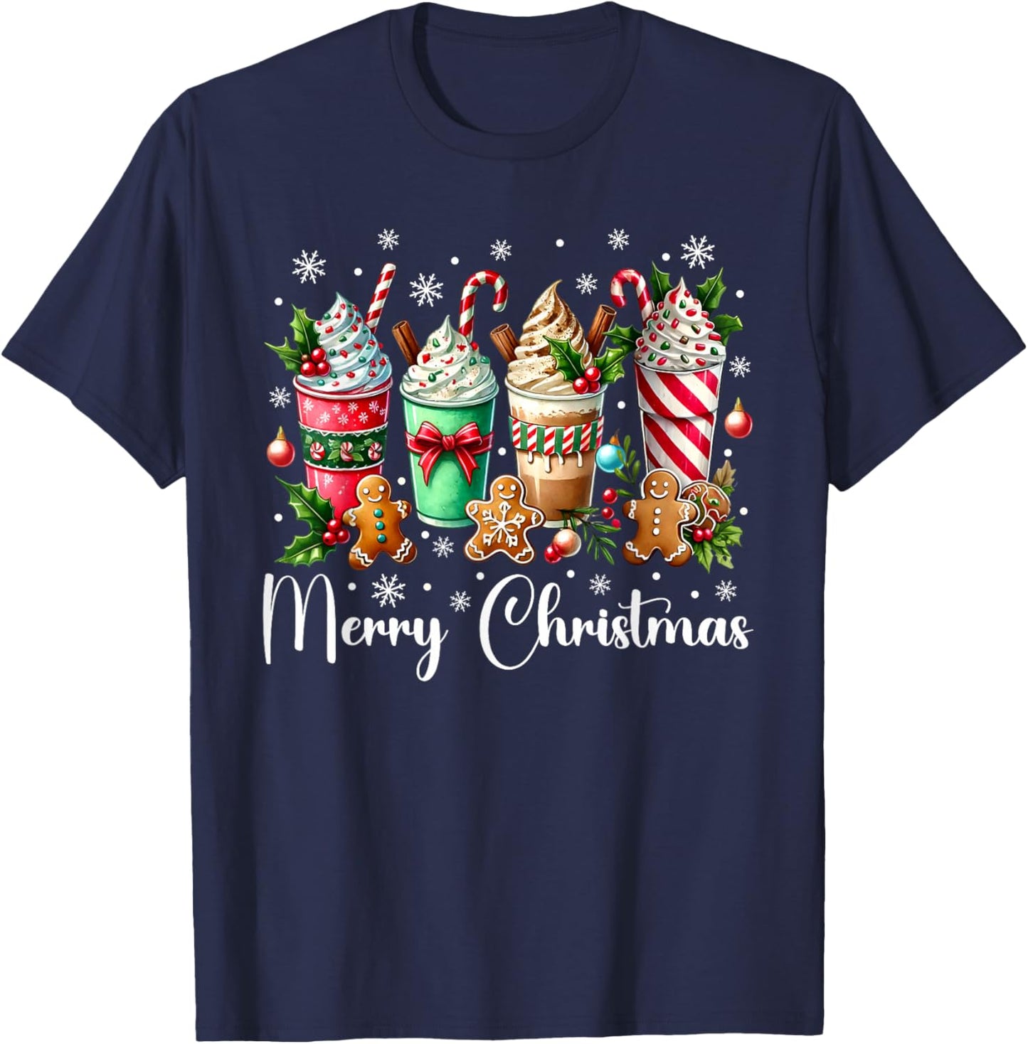 Christmas Pajamas Gingerbread Christmas Coffee Hot Cocoa T-Shirt - T-Shirt | Navy