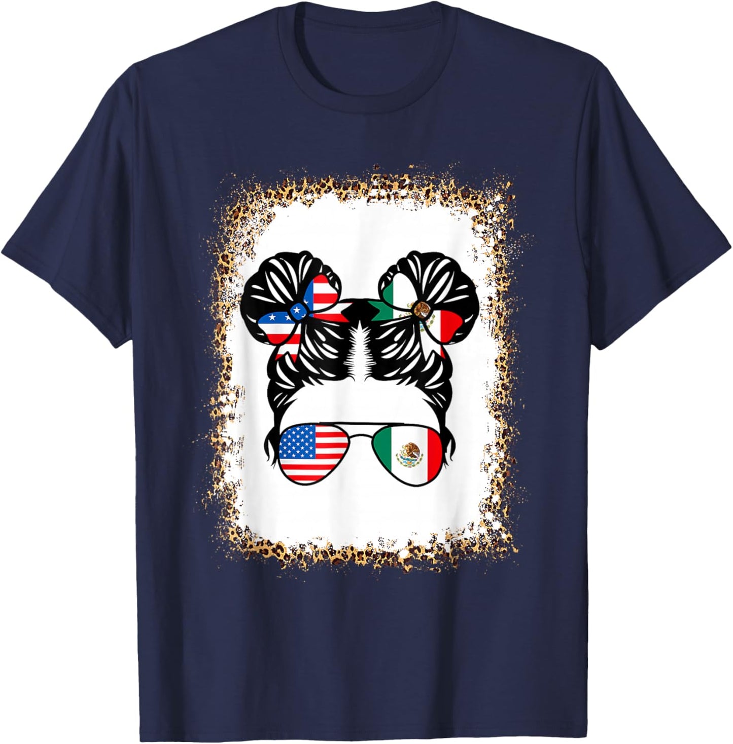 Half An Half Mexican Girl USA Mexico Flag Patriot T-Shirt - T-Shirt | Navy