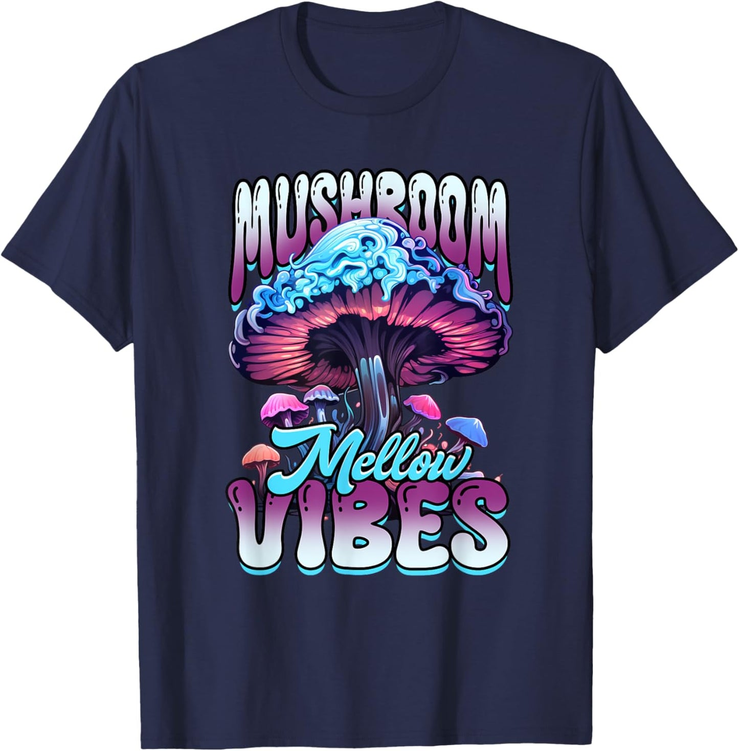 Mushroom Mellow Vibes Fungi T-Shirt - T-Shirt | Navy