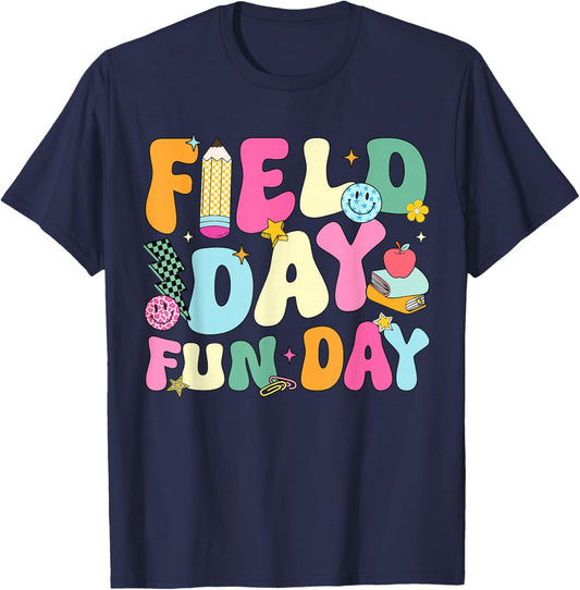 Field Day Fun Day Retro Smile Face School Teacher Kids T-Shirt - T-Shirt | Navy