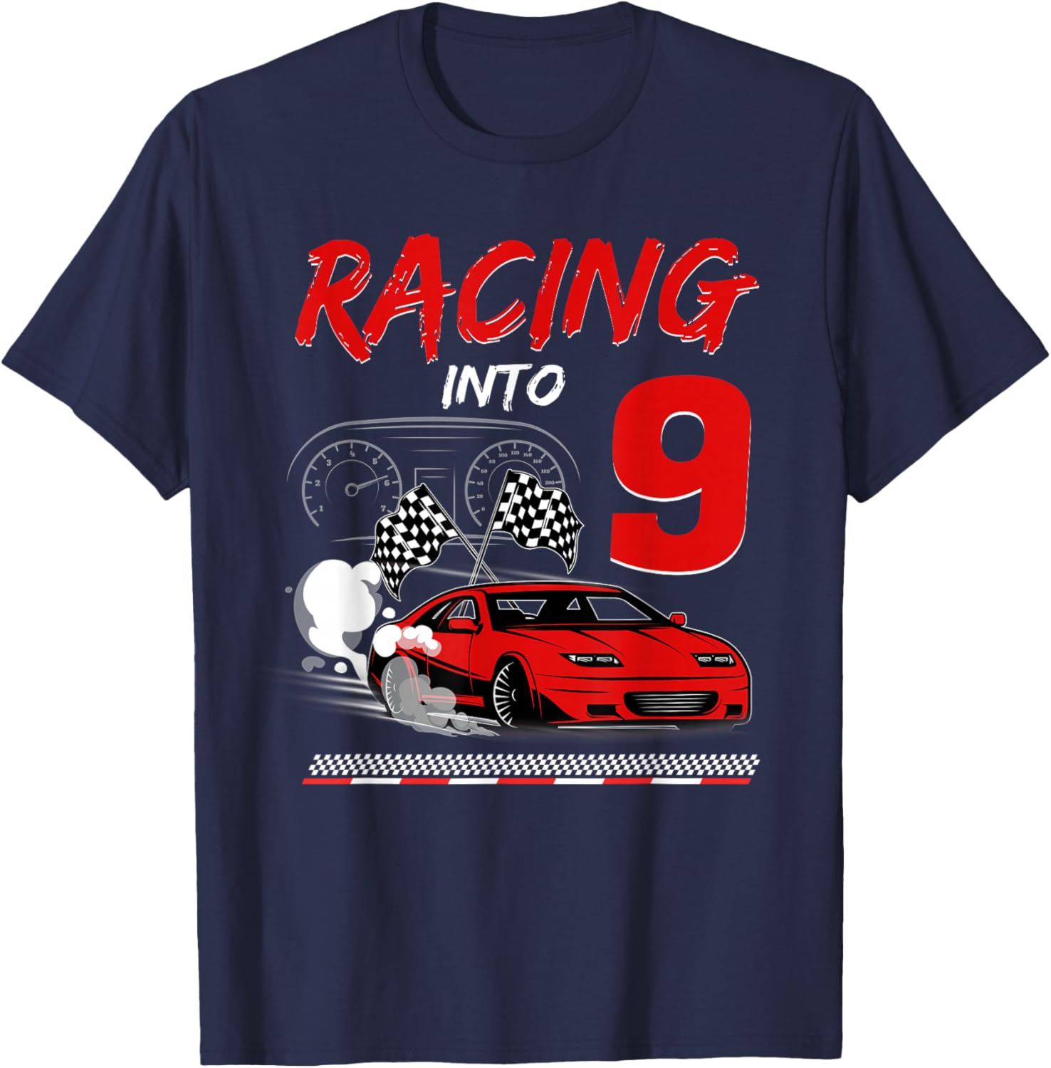 Racing into 9 Year Old Birthday Race Car 9th Boy Party T-Shirt - T-Shirt | Navy