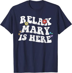 Personalized First Name outfit Retro Groovy Relax MARY Is Here Funny Mother's Day Name T-Shirt - T-Shirt | Navy