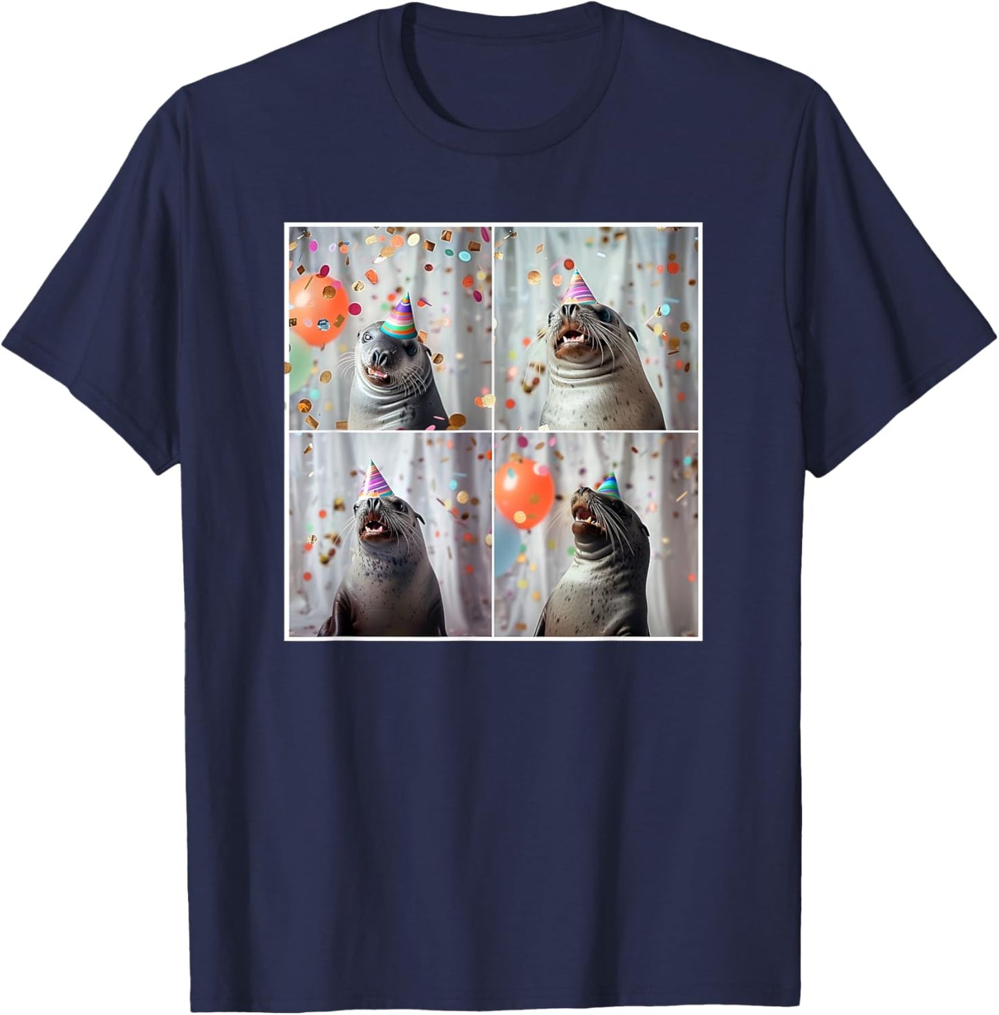 Seal In Party Hat Ocean Seal Lover Funny Seal Birthday T-Shirt - T-Shirt | Navy