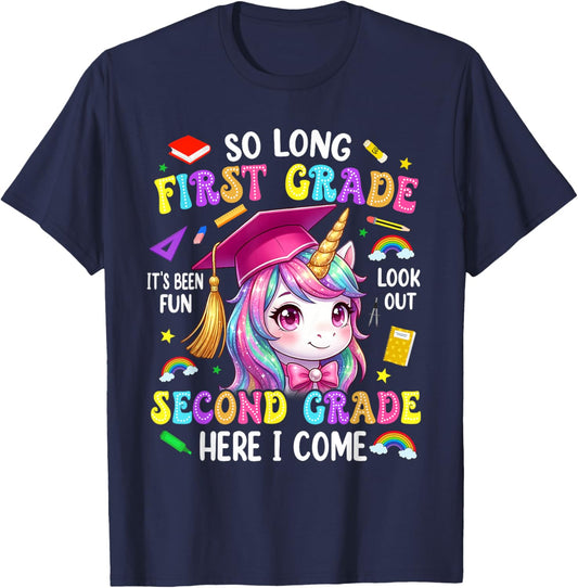 So Long First Grade Hello Second Grade Graduation Girls Kids T-Shirt - T-Shirt | Navy