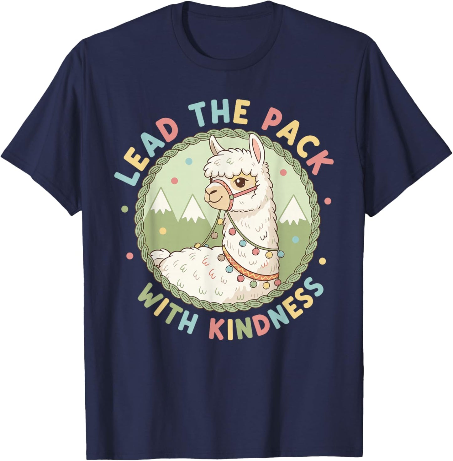 Lead The Pack with Kindness Llama Design T-Shirt - T-Shirt | Navy