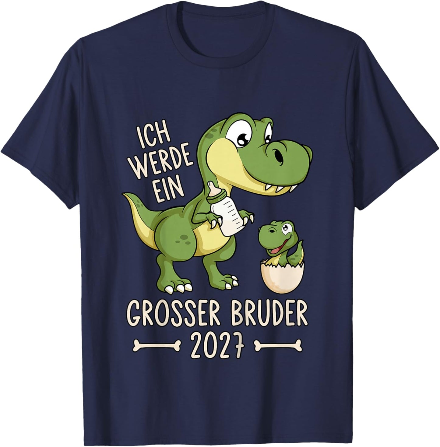 Kinder Geschwister Baby Dino Ich werde EIN großer Bruder 2027 T-Shirt - T-Shirt | Navy