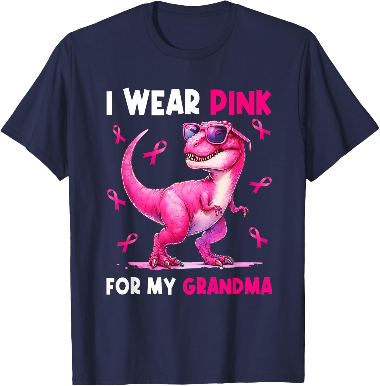 I Wear Pink For My Grandma T Rex Dinosaur Breast Cancer T-Shirt - T-Shirt | Navy