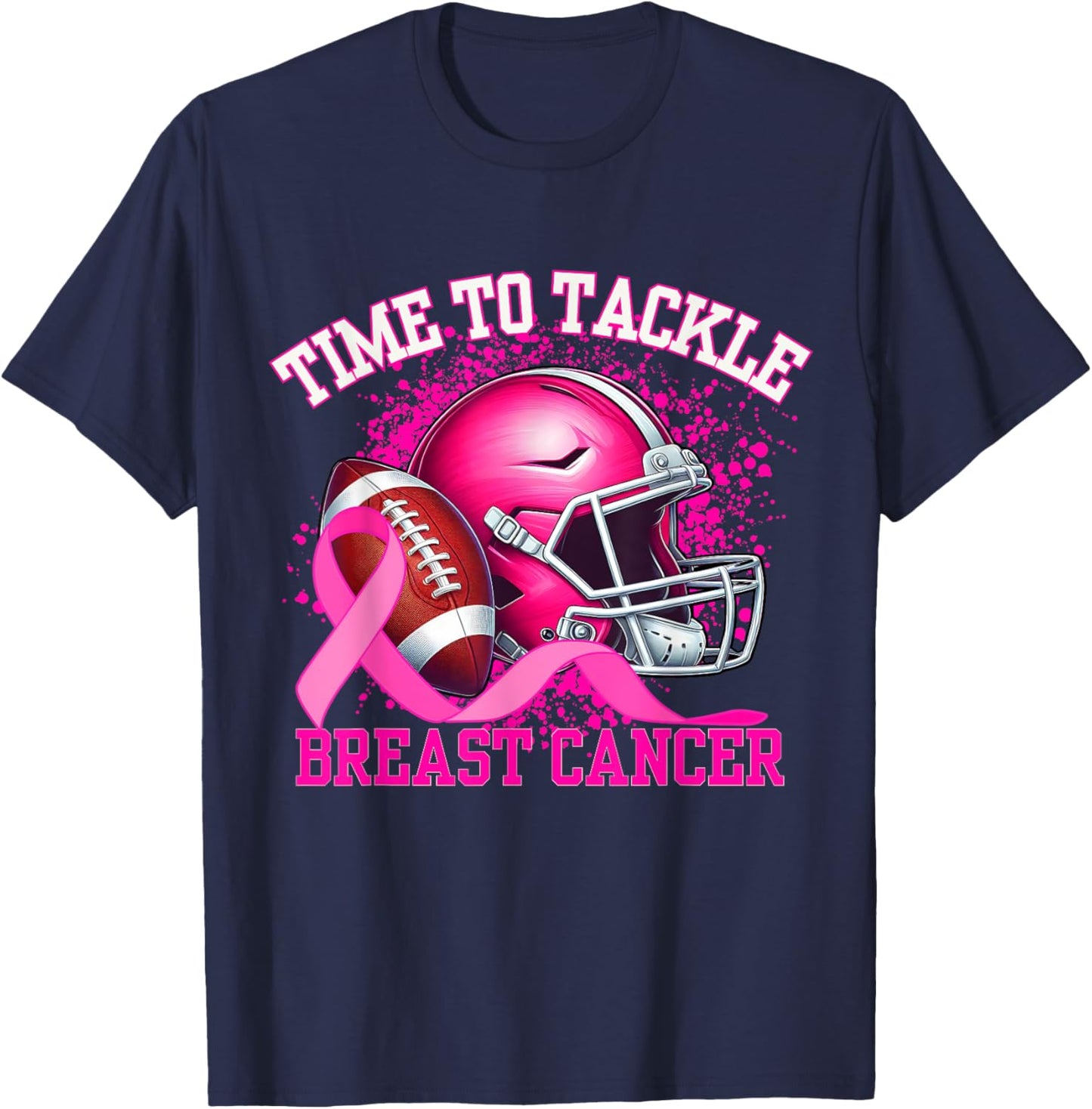Time To Tackle Breast Cancer Pink Ribbon Football Women Girl T-Shirt - T-Shirt | Navy