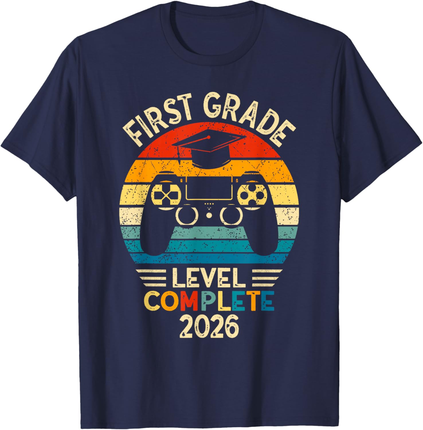 First Grade Graduation 2026 Level Complete Gamer T-Shirt - T-Shirt | Navy