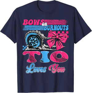 Burnouts or Bows Tio Loves You Pink Blue Gender Reveal T-Shirt - T-Shirt | Navy