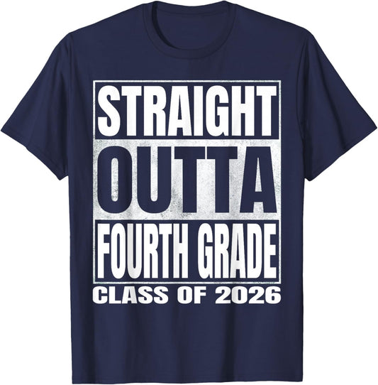Straight Outta Fourth Grade Graduation 2026 4th Grade Funny T-Shirt - T-Shirt | Navy