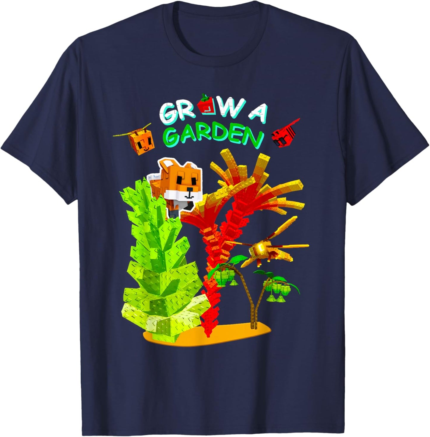 Grow A Garden Romanesco Burning Bud Fox Disco Bee Gamer T-Shirt - T-Shirt | Navy
