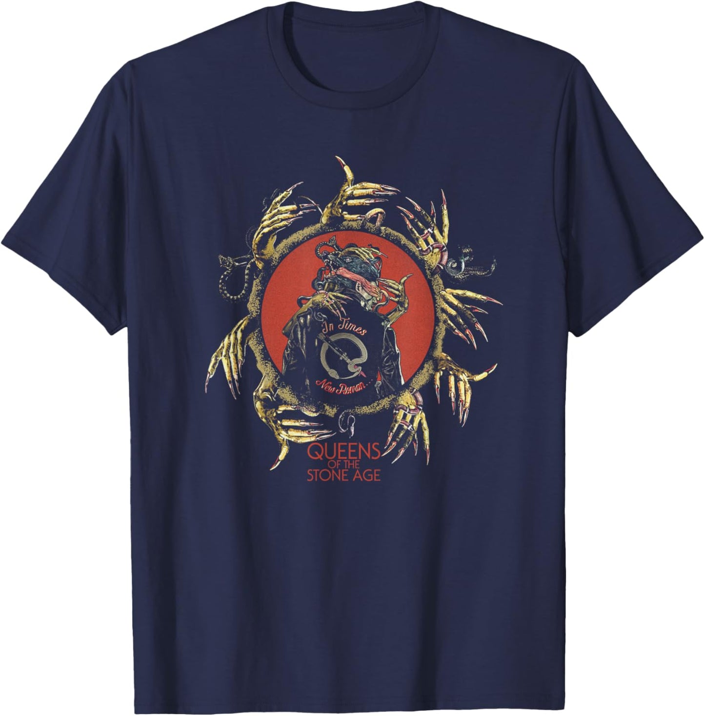 Official Queens of The Stone Age Hands in Times T-Shirt - T-Shirt | Navy