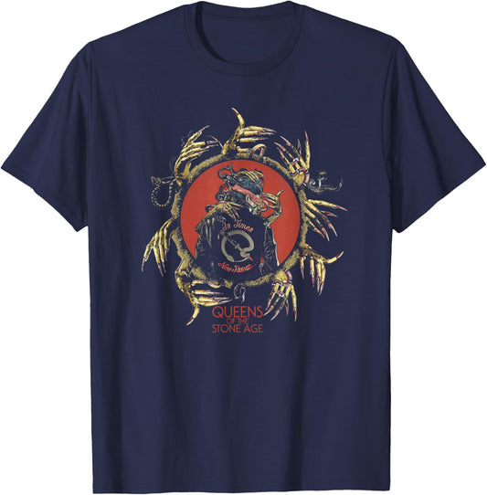 Official Queens of The Stone Age Hands in Times T-Shirt - T-Shirt | Navy