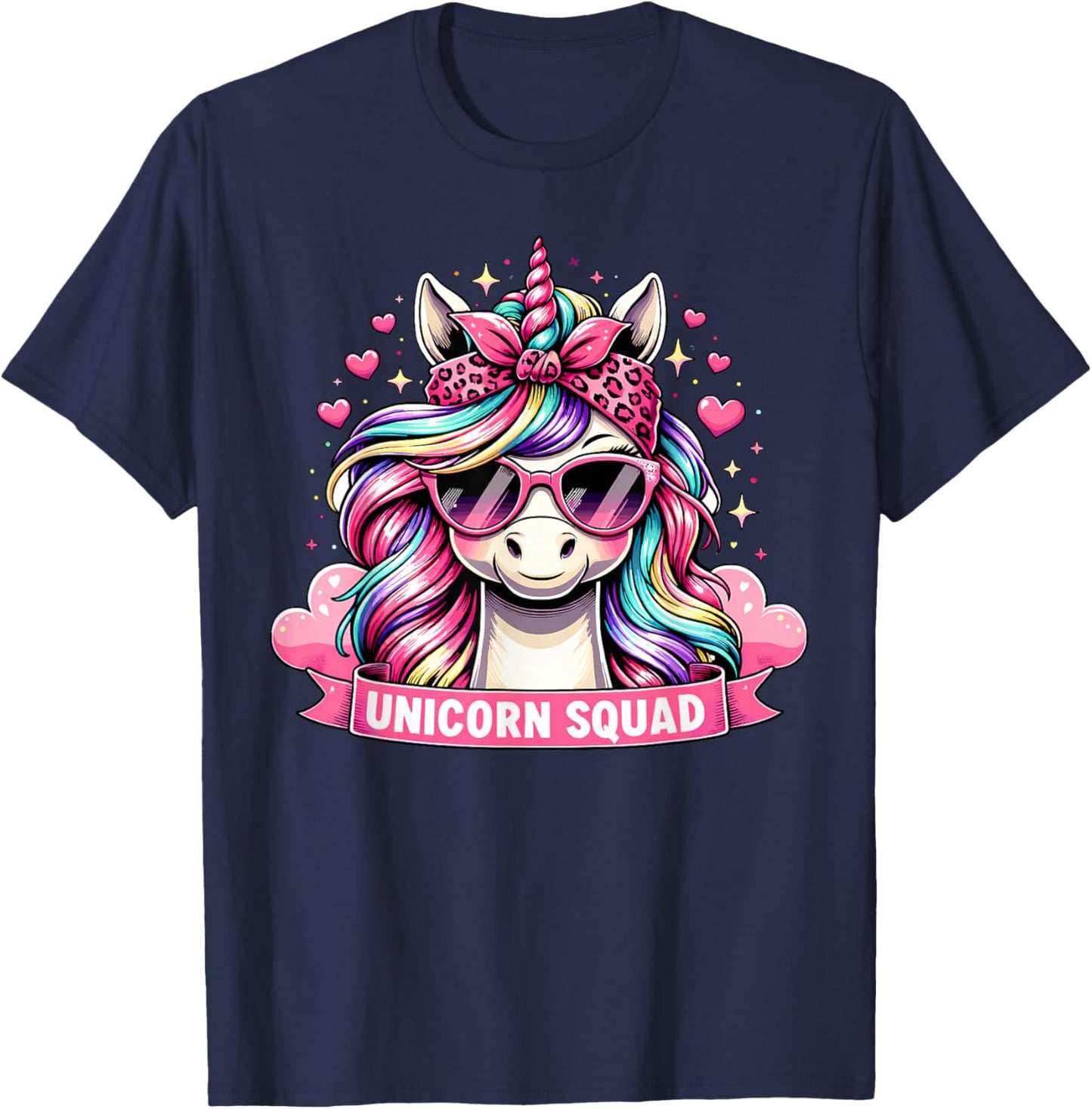 Unicorn Squad Cute Rainbow Unicorn Glasses Heart Art T-Shirt - T-Shirt | Navy