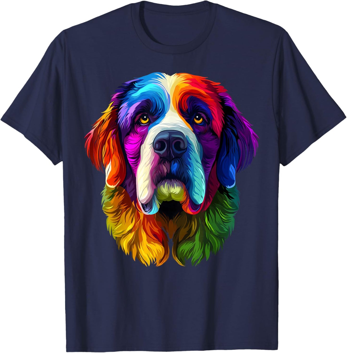 Colorful Saint Bernard Face Cute Dog Lover Men Women Black T-Shirt - T-Shirt | Navy