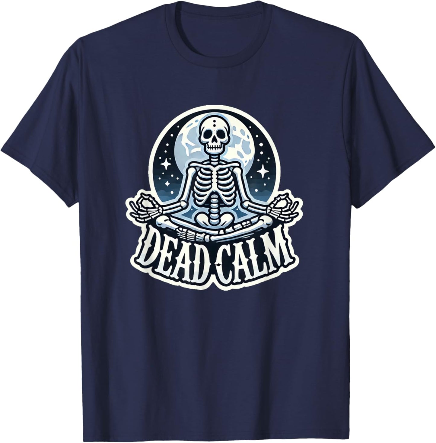 Meditating Skeleton Yoga Moon Halloween Dead Calm Goth T-Shirt - T-Shirt | Navy