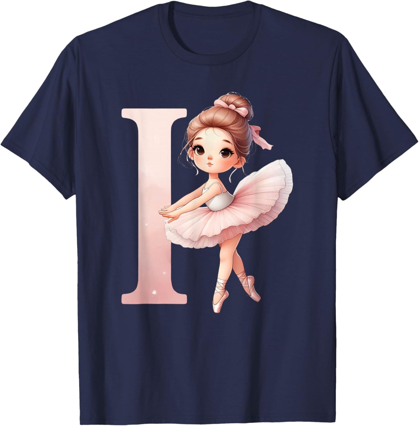 Ballerina Girl Dancing Name First Letter I Girly Tutu Ballet T-Shirt - T-Shirt | Navy