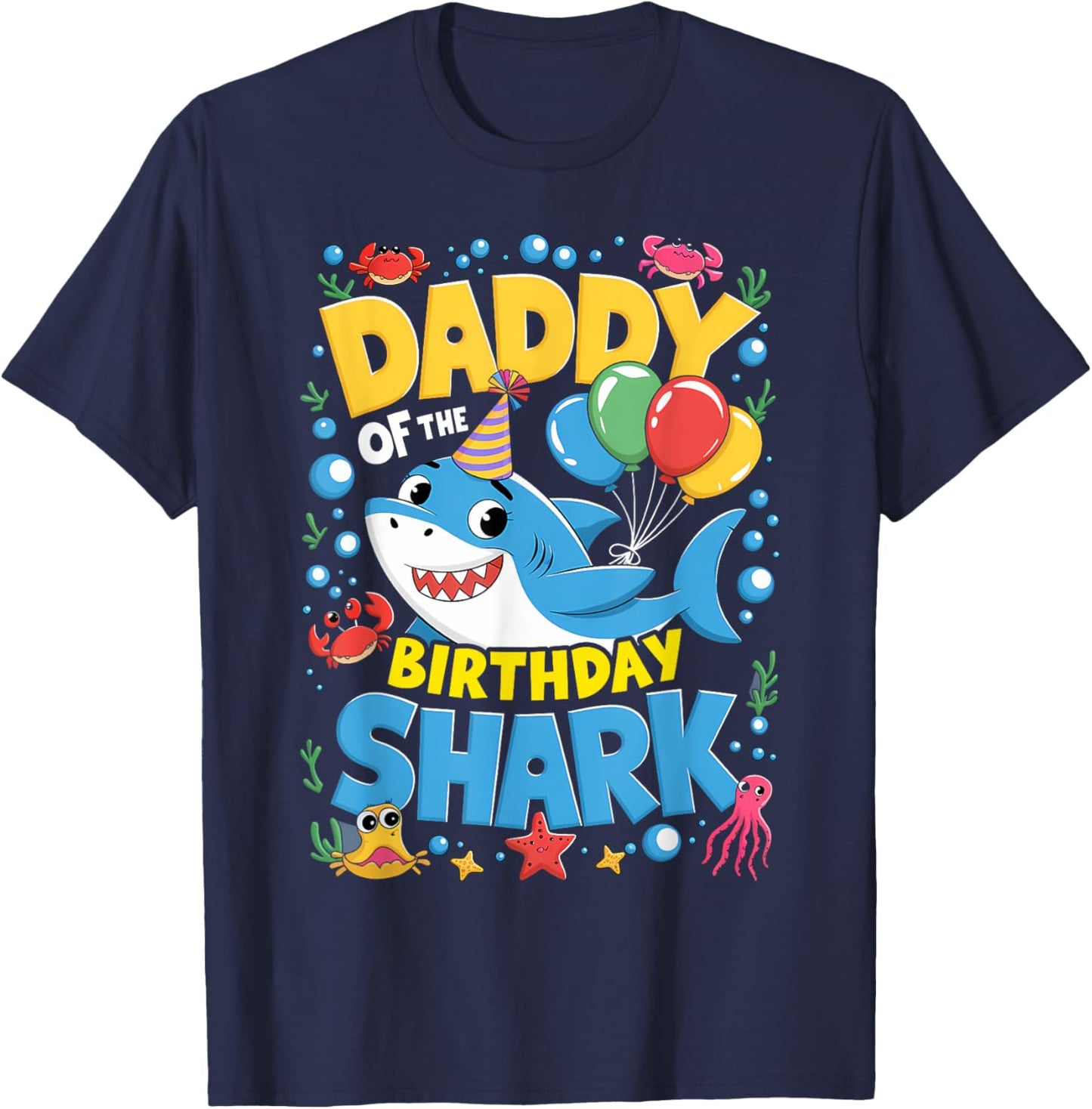 Daddy Birthday Kids Shark Dad Party Matching Family T-Shirt - T-Shirt | Navy