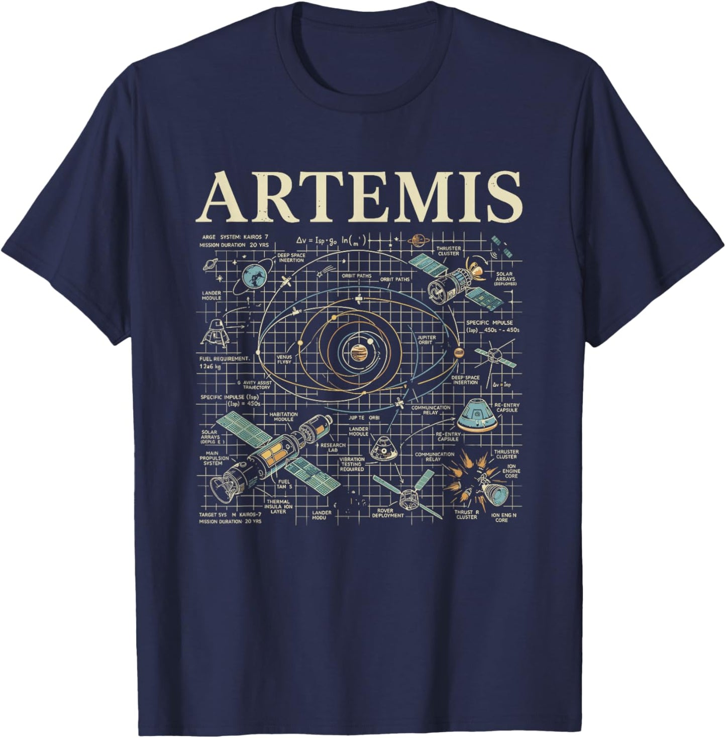 Artemis Space Mission Blueprint Science Astronaut T-Shirt - T-Shirt | Navy