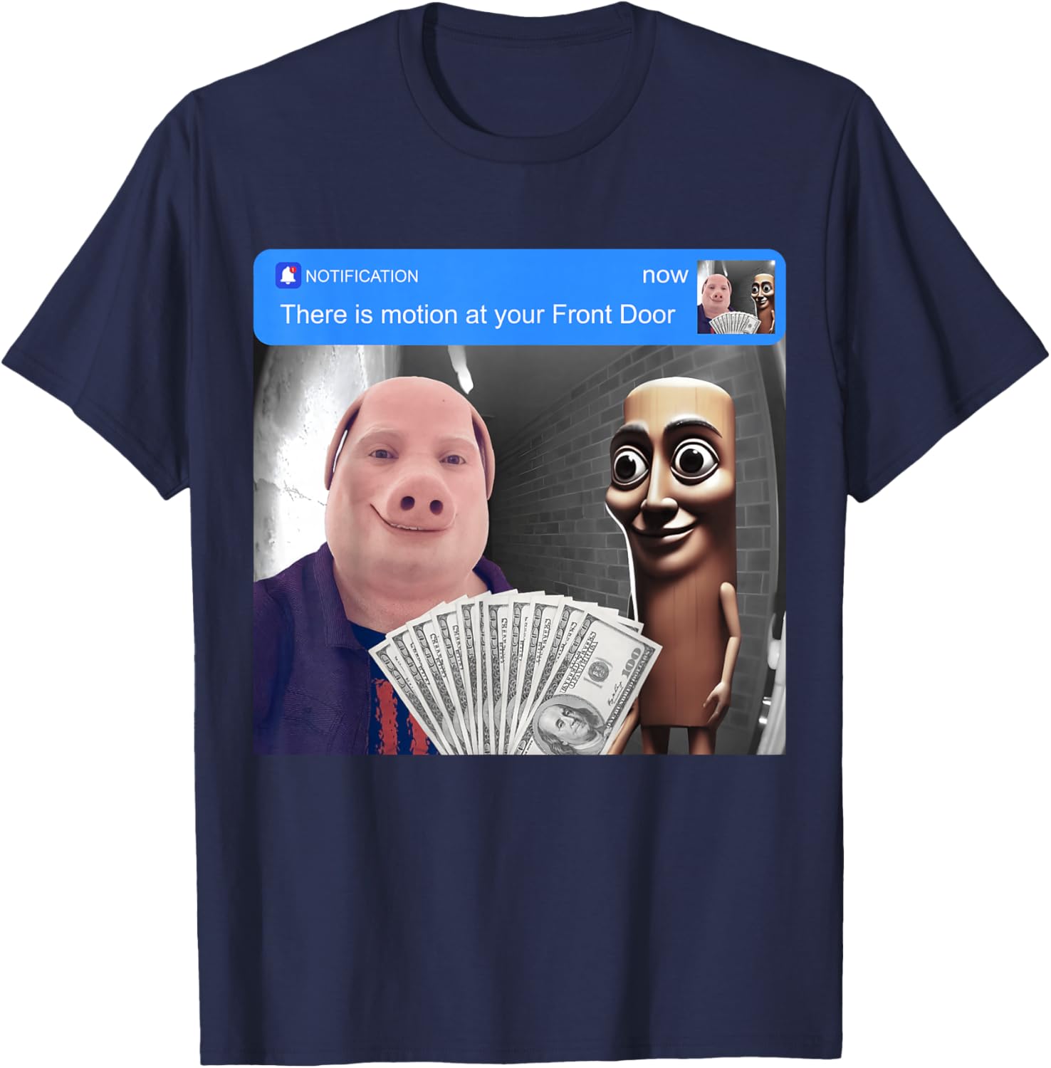 Tung Tung Tung Sahur John Pork Motion at Your Front Door T-Shirt - T-Shirt | Navy