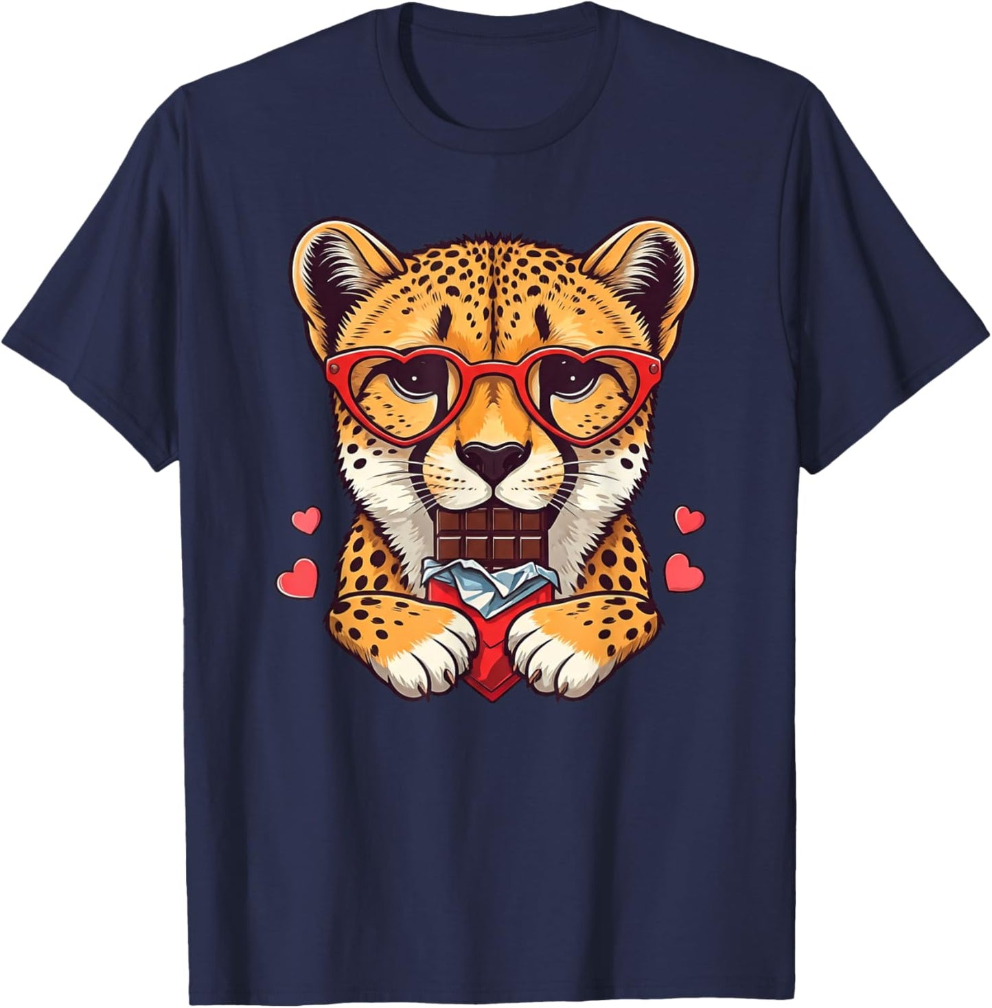 Funny Cheetah Heart Chocolate Valentine Leopard T-Shirt - T-Shirt | Navy