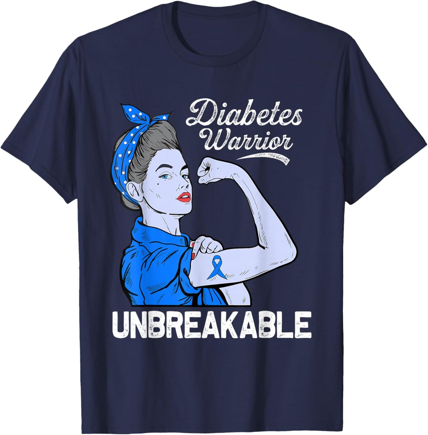 Support Diabetes Awareness Blue Ribbon T1D Type 1 T-Shirt - T-Shirt | Navy